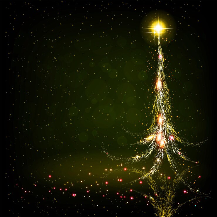 Vector christmas dark design with an abstract yellow christmas tree