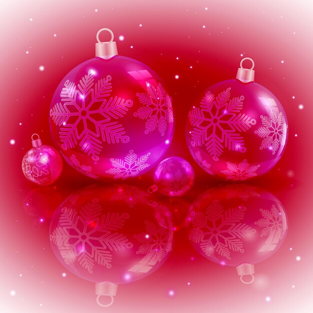 Christmas dark red design with a set of Christmas shiny balls with snowflakes