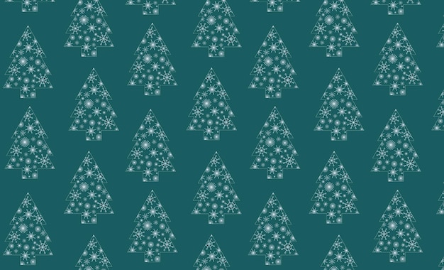 Christmas dark seamless pattern with trees and snowflakes, composition for gift wrapping paper