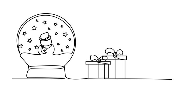 Vector christmas day elements line art continous one line