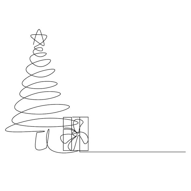 Vector christmas day elements line art continous one line