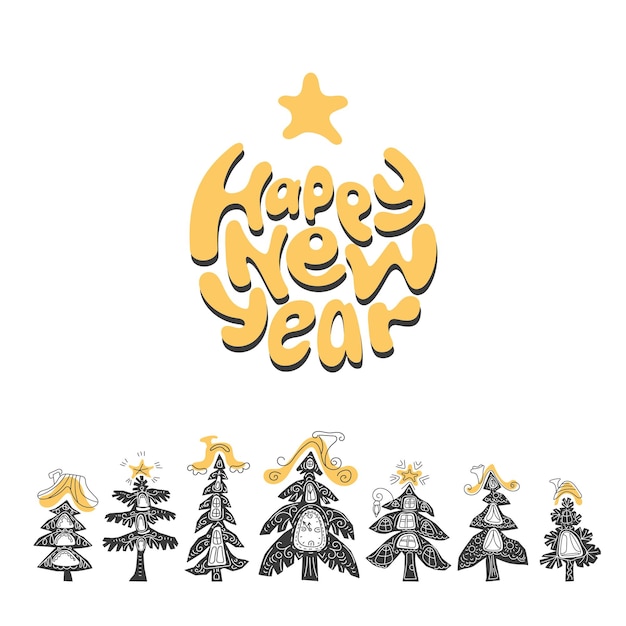 Vector christmas day in forest with stylized paper christmas tree art style