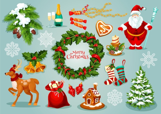 Christmas Day holidays celebration icon set