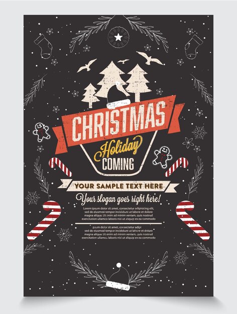 Vector christmas day with cane and christmas tree black style poster