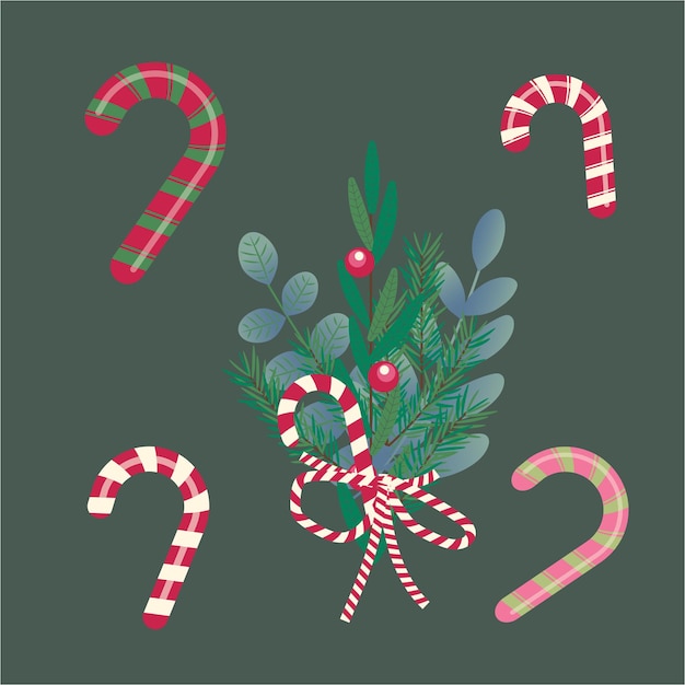 Vector christmas decor branches and sweets