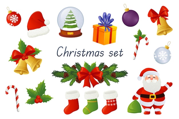 Christmas decor and symbols 3d realistic set vector illustration