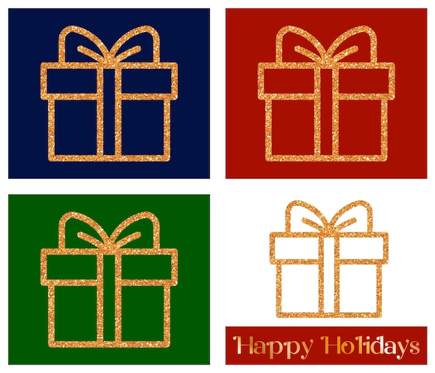 金色のキラキラ テクスチャ クリスマス ギフト ボックス グリーティング カード テンプレートとベクター デザイン要素とクリスマスの装飾