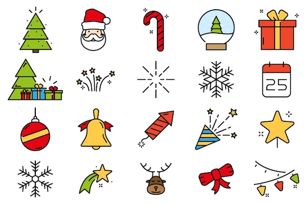 Christmas decorate in flat design icons set