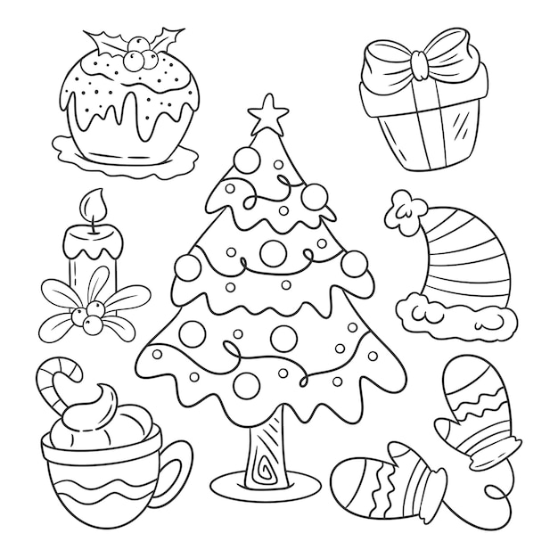 Premium Vector | Christmas decoration element hand drawn coloring