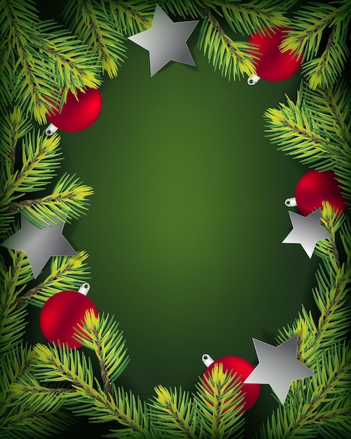 Christmas decoration firs frame and green background