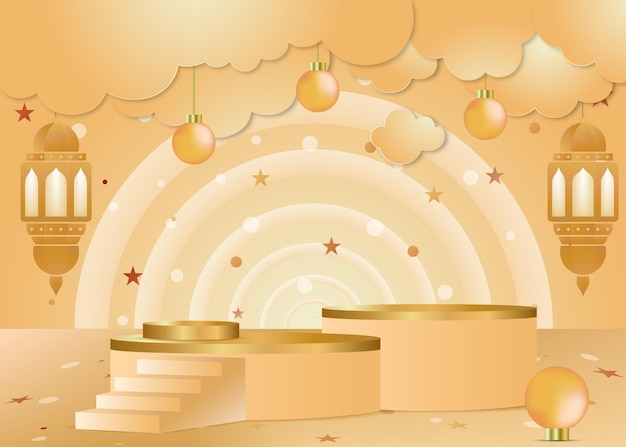 Christmas decoration on golden background with tree xmas 3d vector