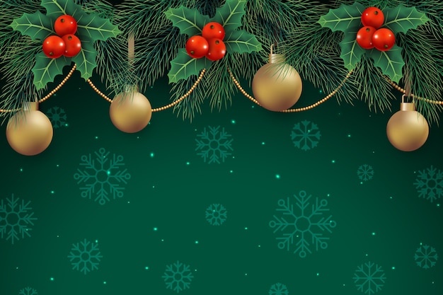 Vector christmas decoration on green background with snowflakes