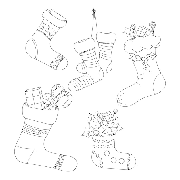 Christmas Decoration Sock Line Art