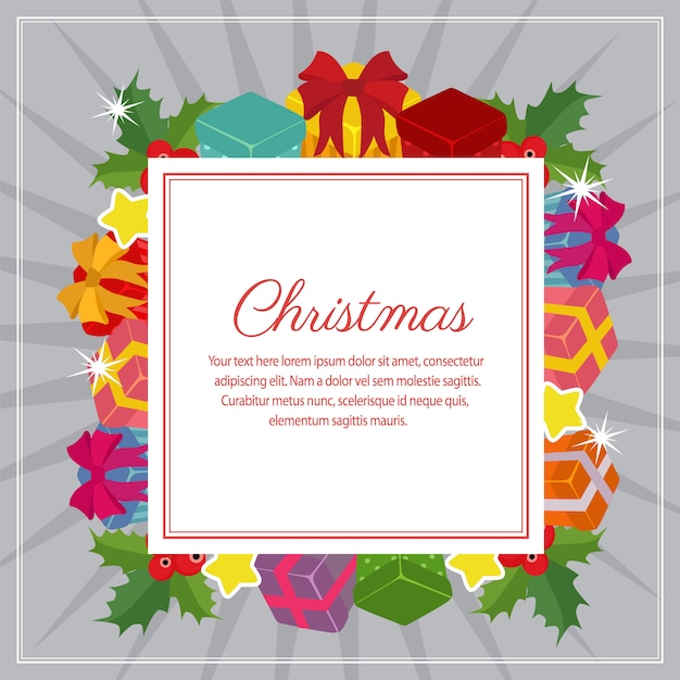 Vector christmas decoration square text gift box flat style