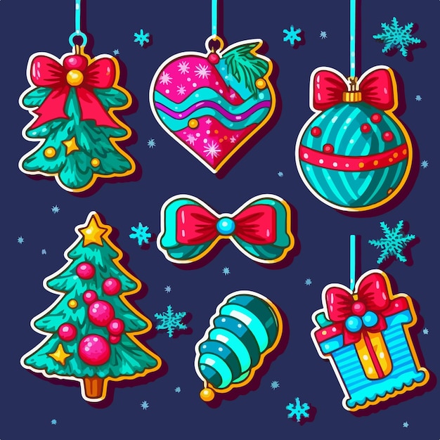 Premium Vector | Christmas decoration sticker set xmas attribute ...