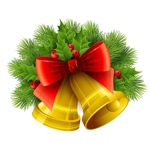 Vector christmas decoration with evergreen trees, holly and bells. vector illustration eps 10