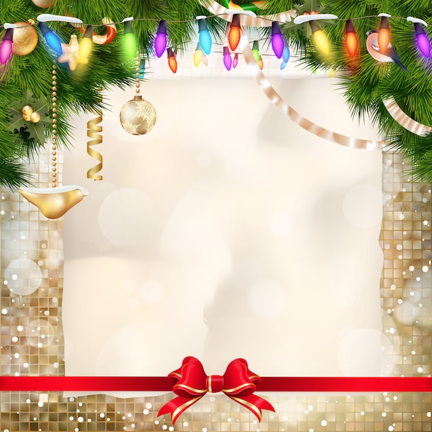 Christmas decoration with golden mosaic background.