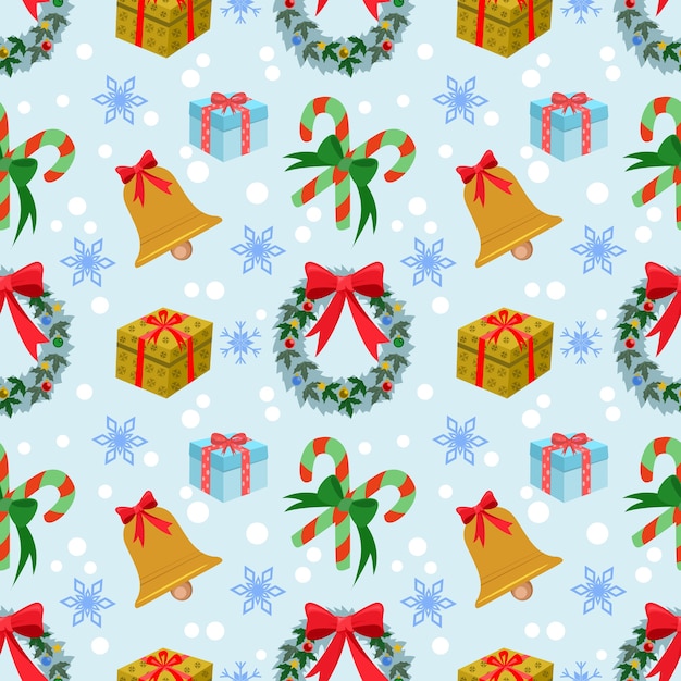 Christmas decoration with icons elements seamless pattern.