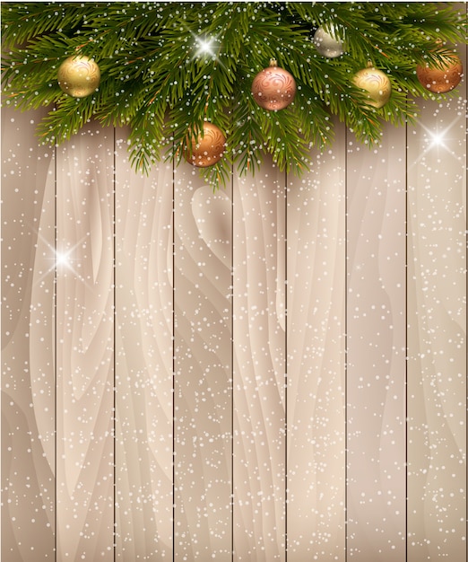 Vector christmas decoration on wooden background