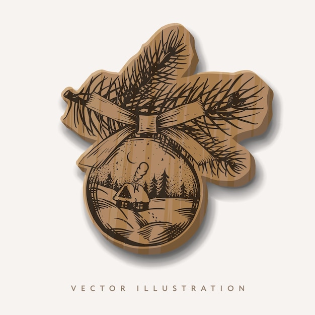Вектор Рождественское украшение деревянная игрушка векторная иллюстрация элемент дизайна для поздравительной карточки или приглашения