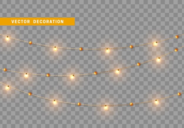 Christmas decorations garland string line. festive decorative element. realistic 3d design. new year and holiday decorations. set is isolated. vector illustration