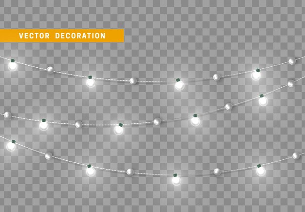 Christmas decorations garland string line. festive decorative element. realistic 3d design. new year and holiday decorations. set is isolated. vector illustration