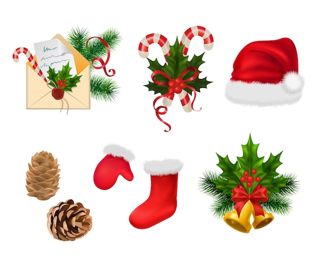 Christmas decorations isolated on white background