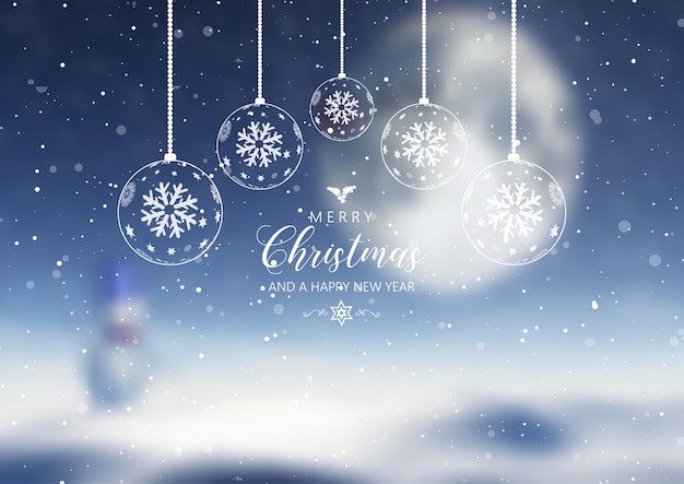 Christmas decorations and text on defocussed background