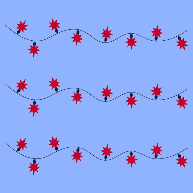 Christmas decorations with bright light garlands in the shape of stars