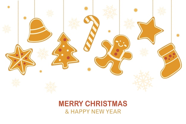 Vettore sfondo decorativo natalizio con pan di zenzero dall'alto
