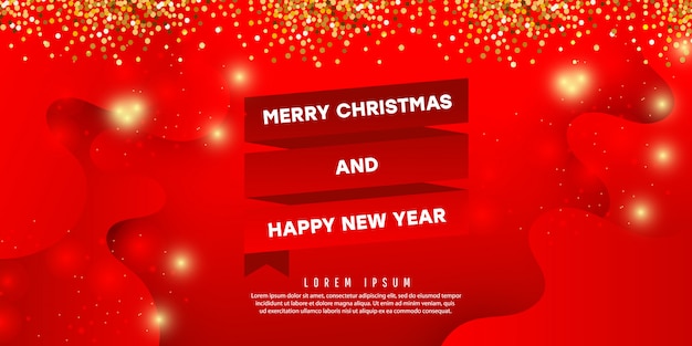 Christmas decorative composition with color liquid wave shape with shadows on a red background