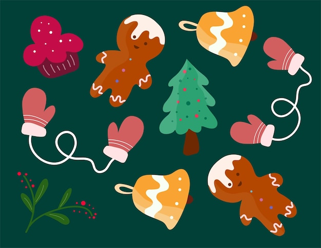 Christmas decorative set vector for merry christmas event