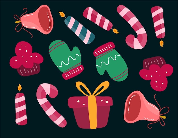 Christmas decorative set vector for merry christmas event