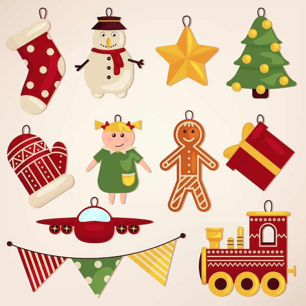 Christmas decorative toys big christmas collection in vintage style with traditional christmas