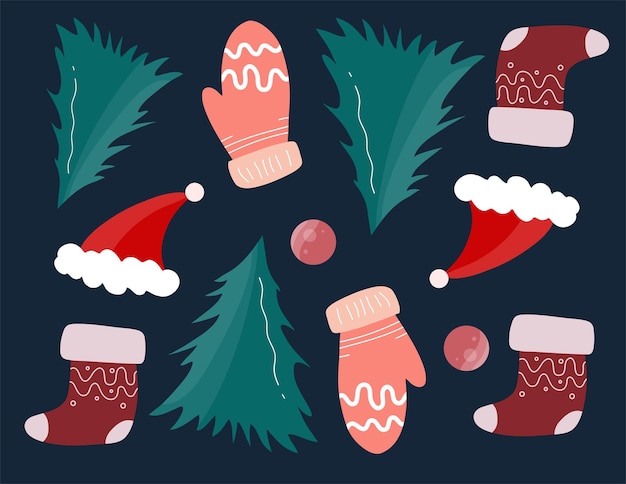 재미있는 산타클로스, 나무, 선물 상자 등으로 크리스마스 장식