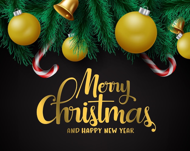 Christmas decors vector background template Merry christmas greeting in black empty space for text