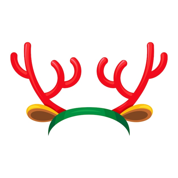 Vector christmas deer big antlers toy xmas deer antlers headdress in cartoon style festive new year vector icon isolated on white background for decoration of holiday design
