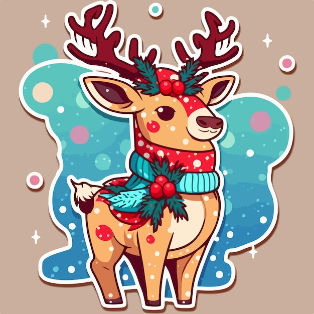 Christmas deer cartoon sticker xmas reindeer stickers elements Newyear collection