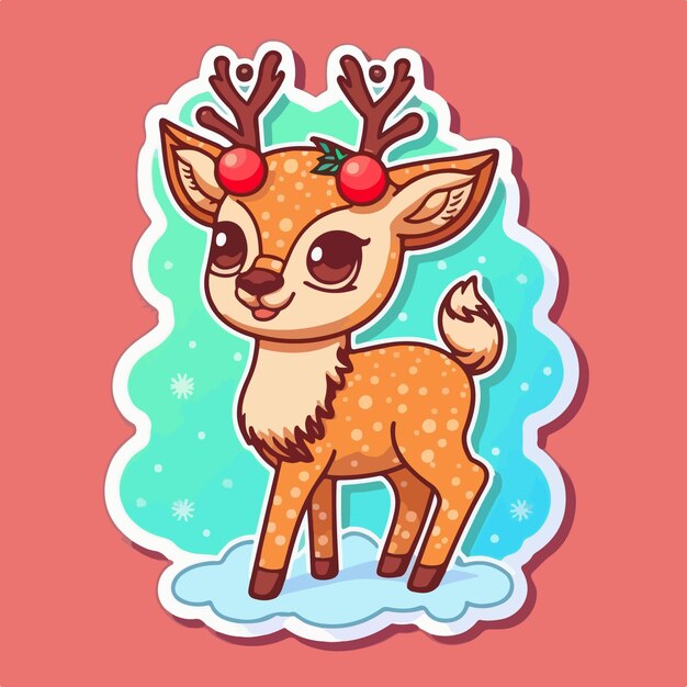 Vector christmas deer cartoon sticker xmas reindeer stickers with ornament newyear collection