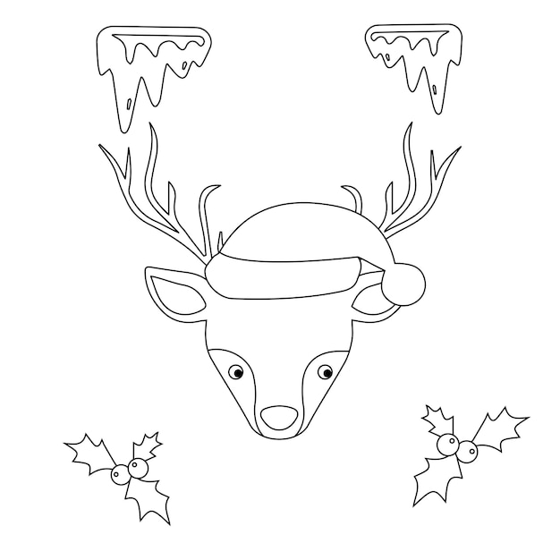 Vector christmas deer coloring page illustration