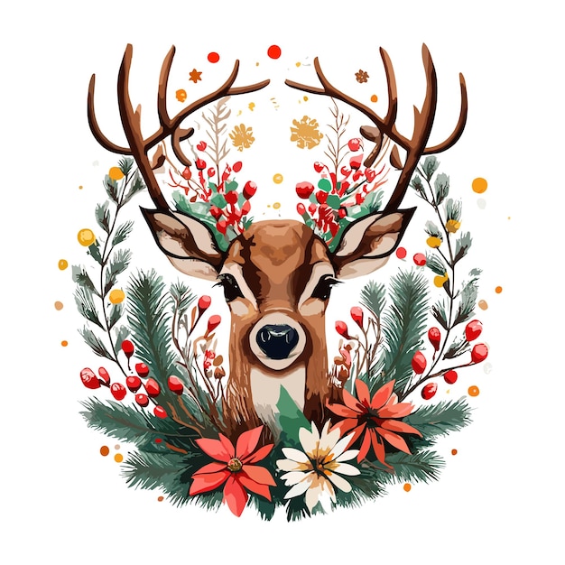 カスタム水彩のクリスマス鹿のベクトルイラストデザイン