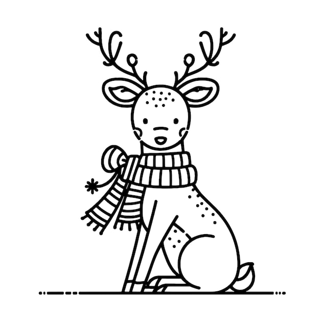 Vector christmas deer line art icon continuous line drawing of deer deer drawing one line graphic vector