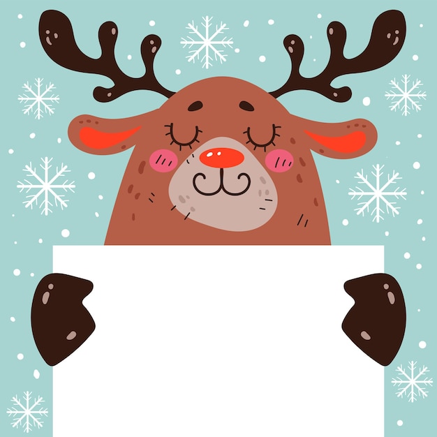 Christmas deer reindeer bunny holding blank banner concept