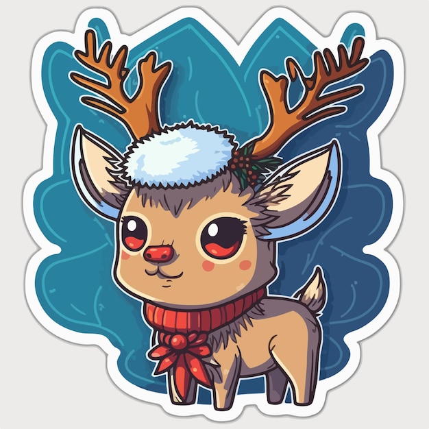 Vector christmas deer sticker xmas reindeer stickers decoration newyear collection