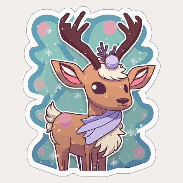 Vector christmas deer sticker xmas reindeer stickers decoration winter holidays