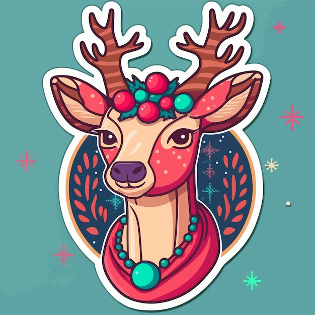 Christmas deer sticker xmas reindeer stickers isolated decoration Newyear collection