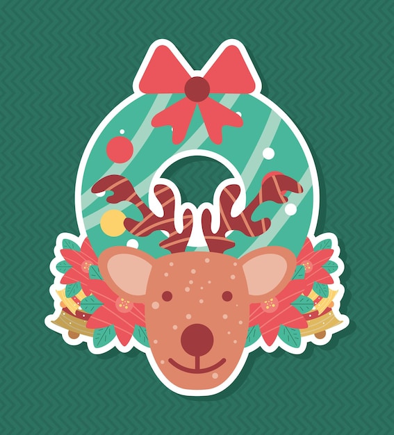 Christmas deer and wreath sticker