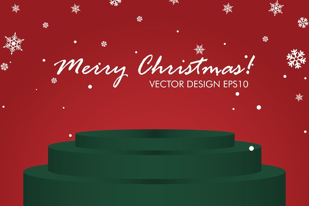 Christmas design background with red background and green stage stand