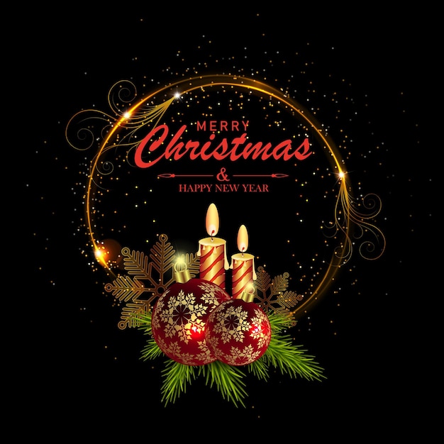 Christmas design component isolated round frame with candles on black background