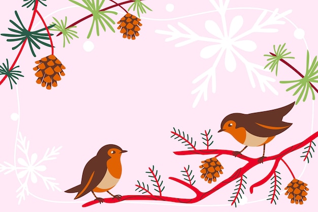 Vector christmas design illustration twigs with birds